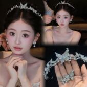 森系高级感新娘皇冠简约灵动蝴蝶公主王冠主婚纱造型精致甜美头饰