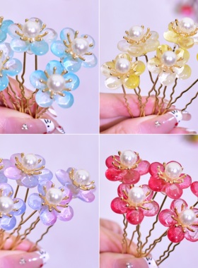 橙色发钗汉元素清新点缀小U形钗侧叉清冷配饰品汉服头饰古风发饰