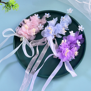 新款蓝色仙美夹子绢花穿汉服配的精灵仙子头饰女款国风古典舞发饰