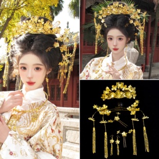 新中式明制贵女发饰新款秀禾头饰手工奢华套装龙凤褂金色凤冠华丽