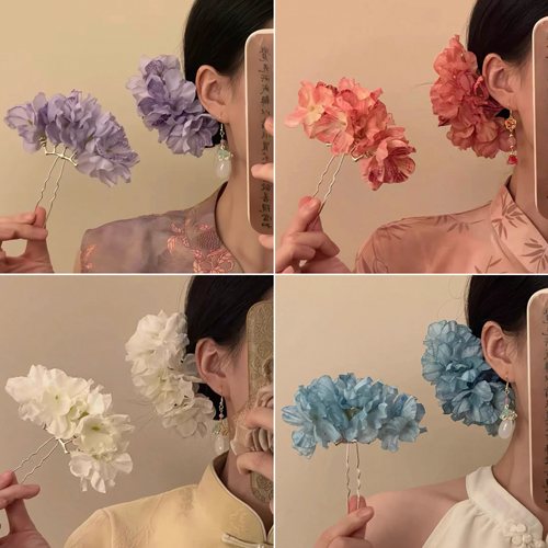 超仙紫色花朵发簪女绢花头花发钗