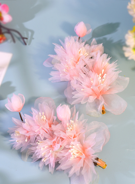 粉色缠花绢花软簪汉服发饰