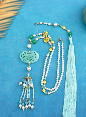 珍珠长璎珞旗袍配饰岫玉软璎珞