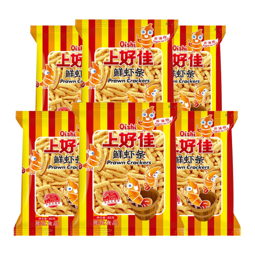 上好佳鲜虾条80g*6/12袋怀旧童年解馋追剧办公膨化零食休闲小吃品