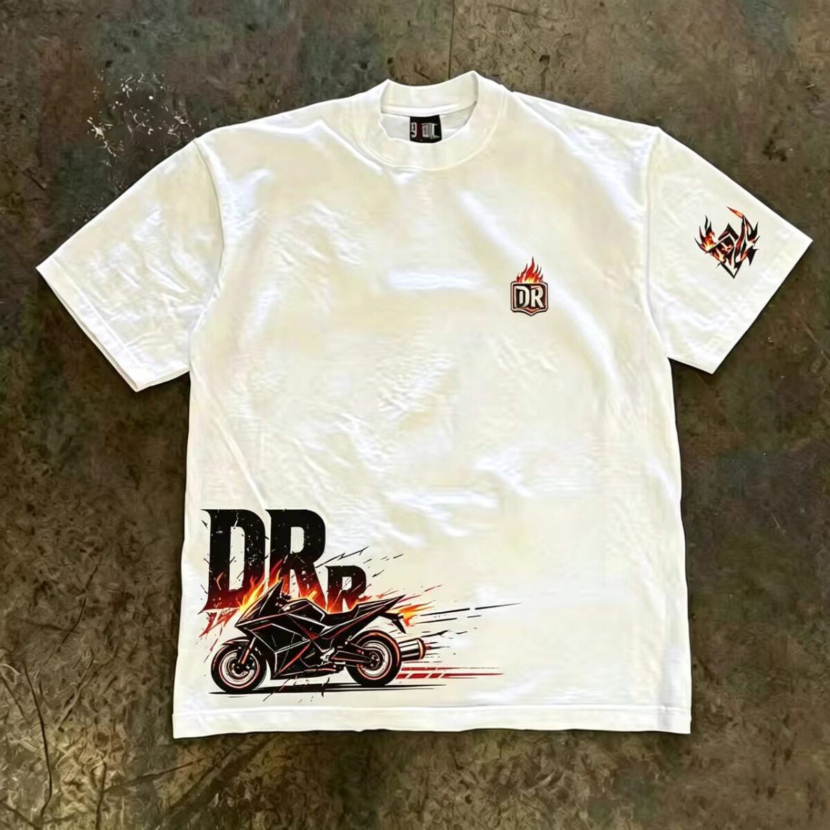 夏季薄款男短袖T恤宽松DR赛车印流社会帅气美式oversize上衣