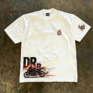 夏季薄款男短袖T恤宽松DR赛车印流社会帅气美式oversize上衣