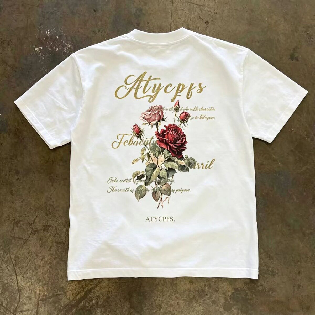 美式ins风小众花卉英文印花短袖男款潮牌痞帅日常休闲服上衣