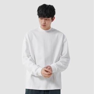 美式嘻哈复古重磅纯色长袖T恤宽松男青少年高街休闲圆领上衣