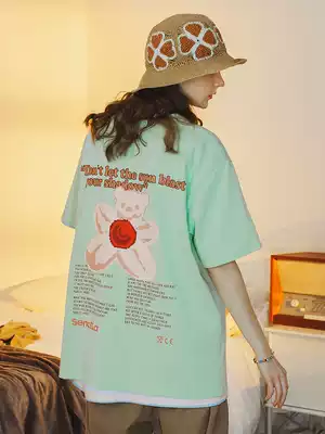 SENCE LA Summer Sea Street diary small flower bear short sleeve T-shirt Valentine's Day couple T-shirt tide Zhang Xing special same model