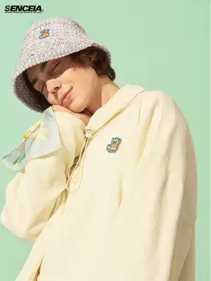 SENCE LA bear fleece stand-up collar drawstring couple thick T-shirt female spring and autumn loose couple national tide jacket male