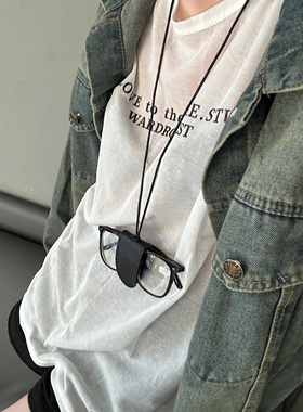 皮质长款项链韩国ins包包吊坠配饰女挂脖便携眼镜包小众设计时尚