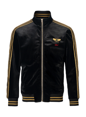 HELLEN&WOODY秋冬新款奢侈品丝绒夹克小蜜蜂刺绣修身金丝男士外套