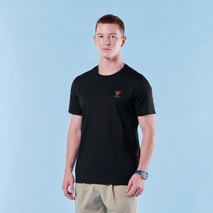 男个性 HELLEN&WOODY男装 长绒棉短袖 新款 蜜蜂烫钻翻领T恤 2025夏季