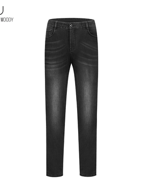 HELLEN&WOODY法国奢侈品男裤新款法国轻奢微弹深灰色修身牛仔裤男