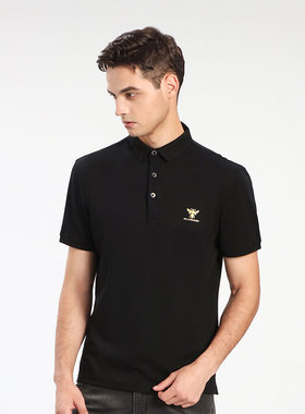 HELLEN&WOODY奢侈品男装2025款商务半袖蜜蜂修身短袖翻领Polo衫男