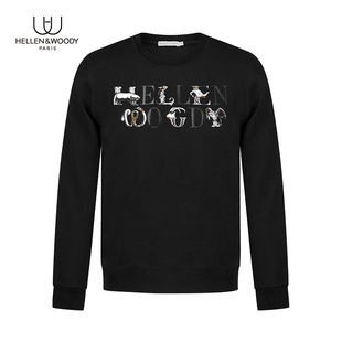 秋季 动物刺绣套头长袖 新款 修身 印花卫衣 简约时尚 HELLEN&WOODY男装