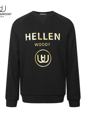 HELLEN&WOODY海伦伍德秋季新奢品黑色常规圆领套头烫金休闲卫衣男