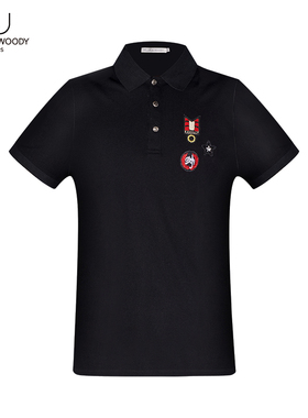 HELLEN&WOODY轻奢男装黑色翻领纯棉polo衫夏季新款男潮流修身短袖