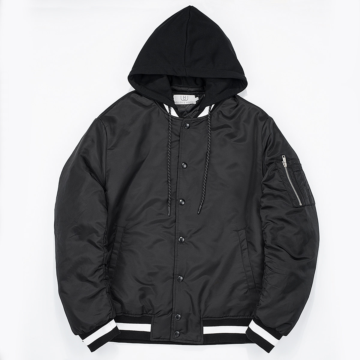 HW冬季新款棉服加绒保暖夹克潮流上衣连帽棒球服男士棉衣外套