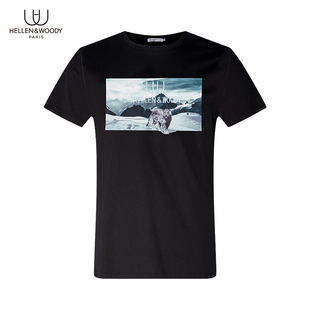 WOODY男装 短袖 夏季 动物印花字母修身 T恤潮流圆领男 新品 HELLEN