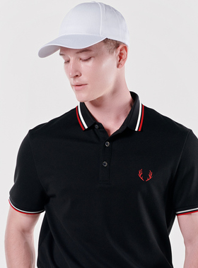 HW奢侈品男装黑色2025夏季新款纯棉商务休闲POLO衫刺绣修身短袖男