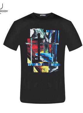 HW男装夏季新款ins创意涂鸦纯棉潮流圆领大码短袖T恤男士宽松