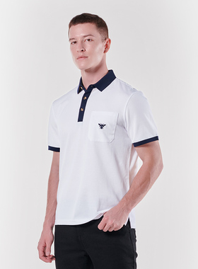 HELLEN&WOODY男装2024夏季新款男士撞色修身翻领短袖刺绣polo衫男