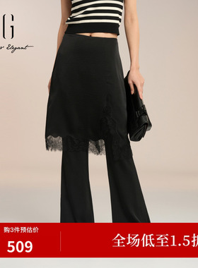 XG/雪歌XK202005A190黑色裤2026夏季新款微喇裤蕾丝西装裤子女