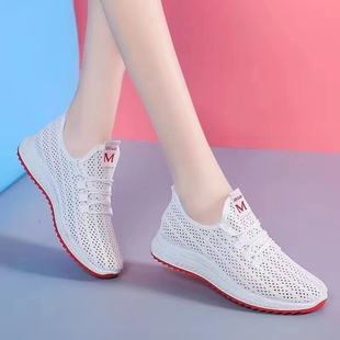 女小白鞋 春夏季 2024新款 网面运动鞋 透气休闲鞋 轻便软底跑步工作鞋