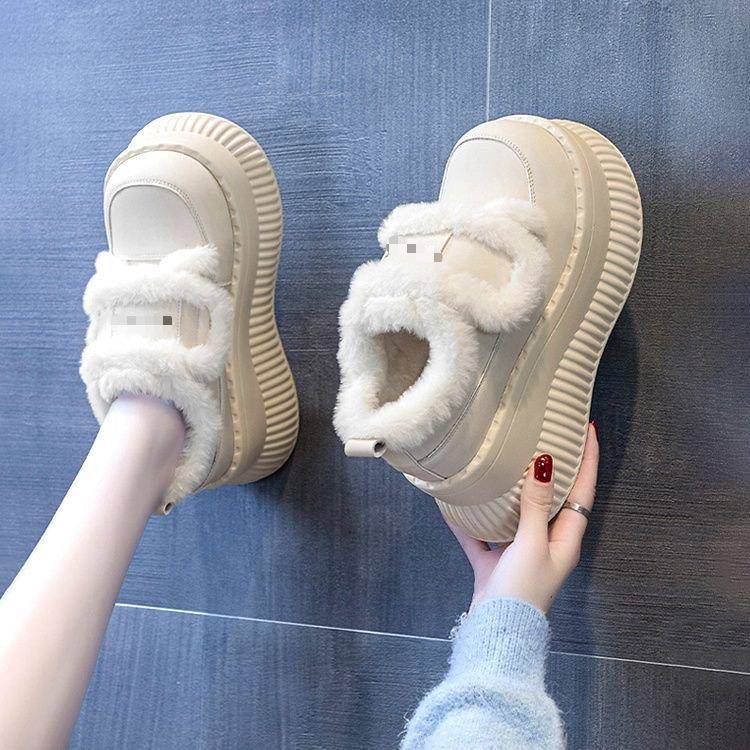 小个子厚底雪地靴女外穿2025冬季加绒加厚新款毛毛厚底魔术贴棉鞋