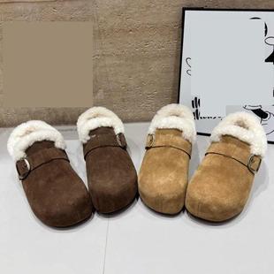 预售织物雪地靴人造短毛绒织物套筒橡胶平底低跟(小于3cm)人