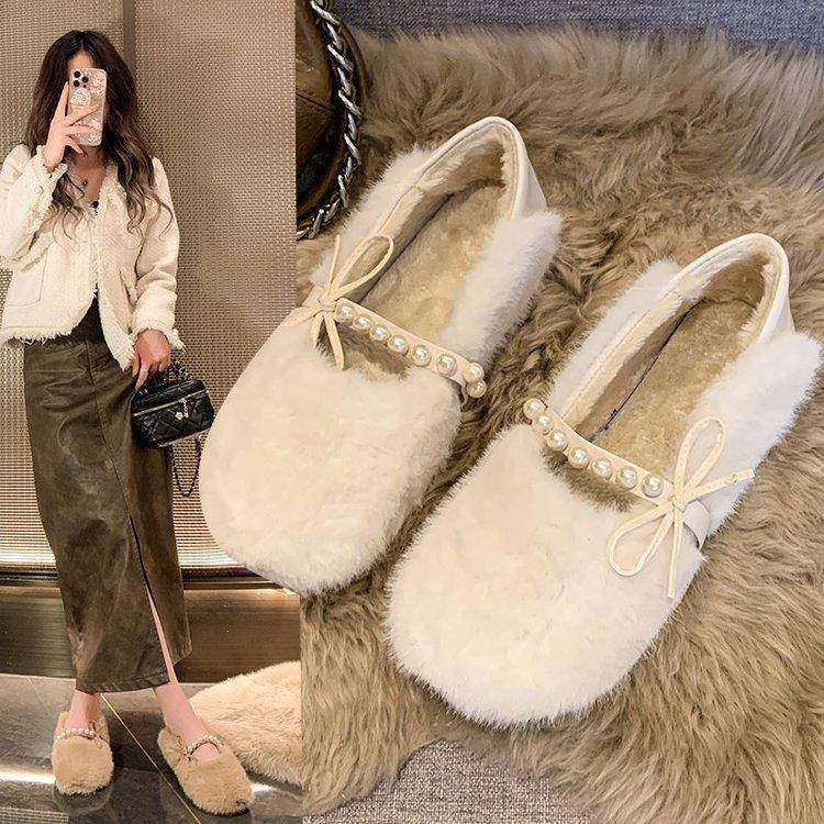 小香风毛毛鞋女冬外穿加绒白色网红一脚蹬豆豆鞋2025新款保暖棉鞋,女鞋,棉鞋,淘宝优惠券,粉丝福利购,淘宝优惠卷