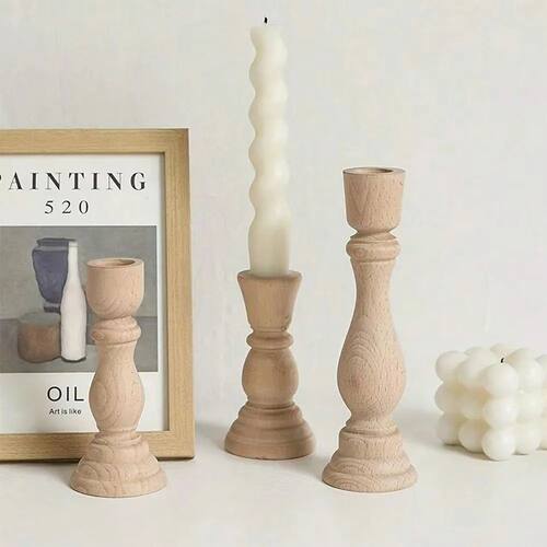 New Rustic Wooden Candlesticks Handmade Natural Wood Pillar