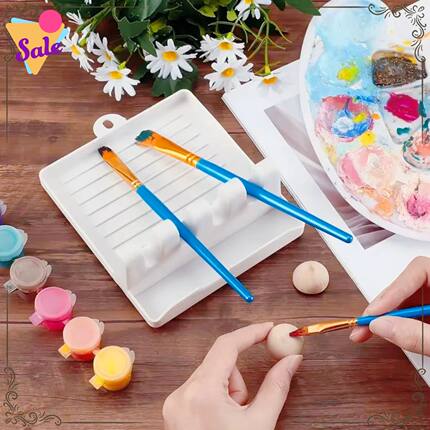 4-Slot Plastic Paint Brush Rest Holder with Drip Tray - Whit