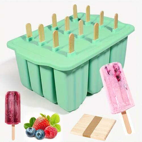 12 Grids Silicone Popsicle Molds with Lid - Easy Release Ice