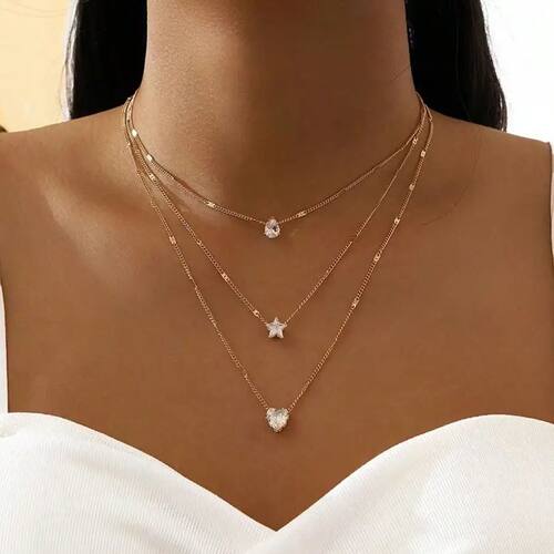 1 Unit Ladies' Tiered Crystal Necklace: Elegant Heart Chain