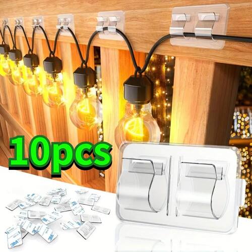 10pcs Hooks for Outdoor String Lights - Durable, Clear Self-