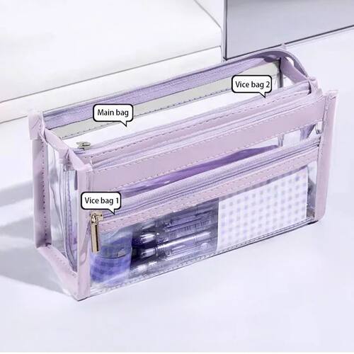 1pc large-capacity transparent three-layer pencil case, simp