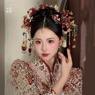 新中式秀禾头饰红金水凝花朵发簪新娘结婚古典高级感汉服重工发饰