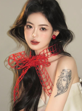 新娘复古红色小众礼服项链