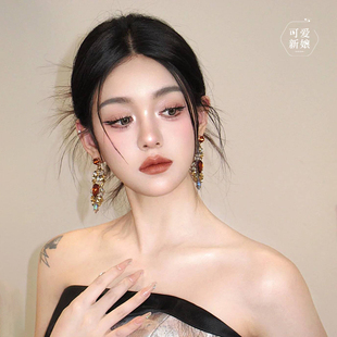 耳环女2025新款高级复古彩色闪钻耳饰新娘结婚晨袍礼服百搭耳钉