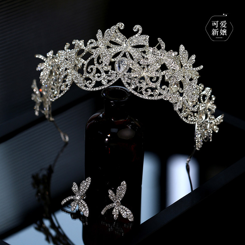 韩式超仙灵动新娘皇冠高级感蜻蜓蝴蝶锆石公主王冠主婚纱甜美头饰