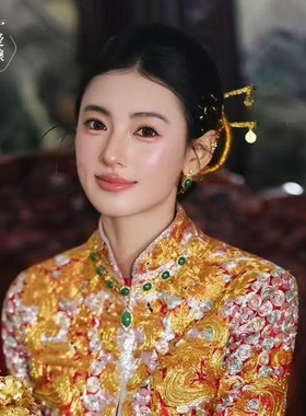 新中式晨袍头饰高级感金绿色古典百搭发簪结婚龙凤褂旗袍精致发饰