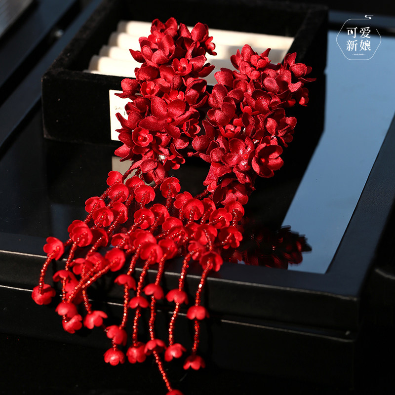 高级感超仙新娘流苏边夹缎面酒红色仿真铃兰花婚纱晚礼服百搭头饰,饰品/流行首饰/时尚饰品新,发饰,淘宝优惠券,粉丝福利购,淘宝优惠卷