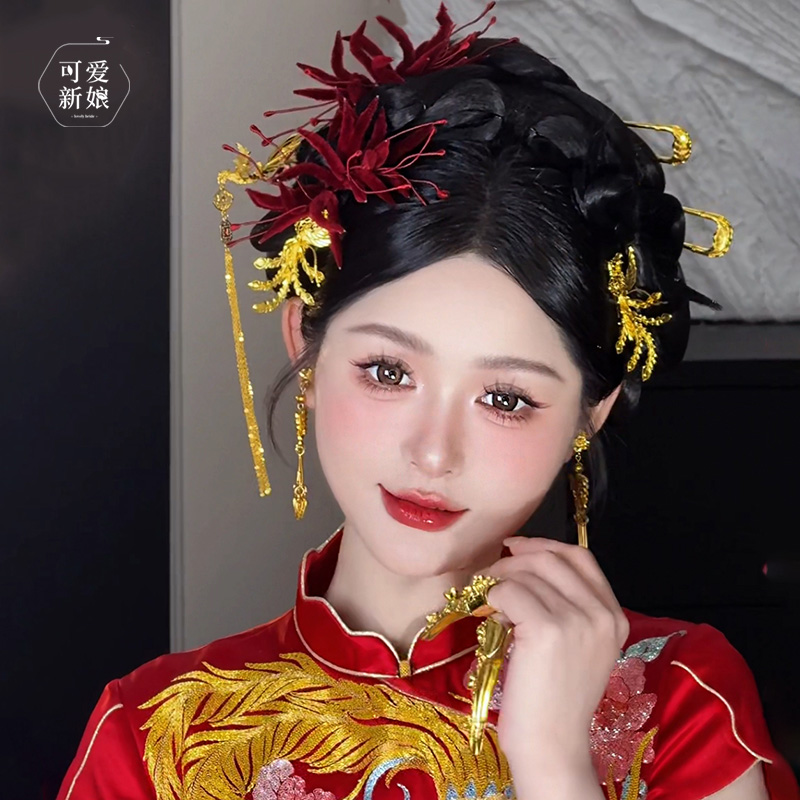 高级感晨袍新娘头饰复古发簪