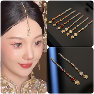 中式甜美风额饰古装秀禾旗袍眉心坠锆石小金鱼额链晨袍百搭配饰品