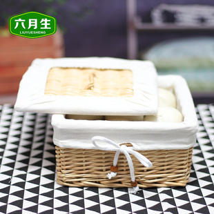 六月生家用馒头筐藤编水果筐商用鸡蛋篮正方形收纳筐篮子馍筐带盖