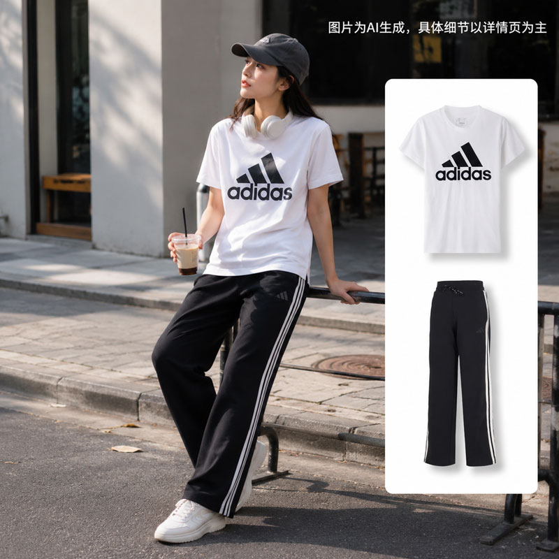 【自营】Adidas阿迪达斯套装女装新款时尚休闲T恤短袖运动长裤