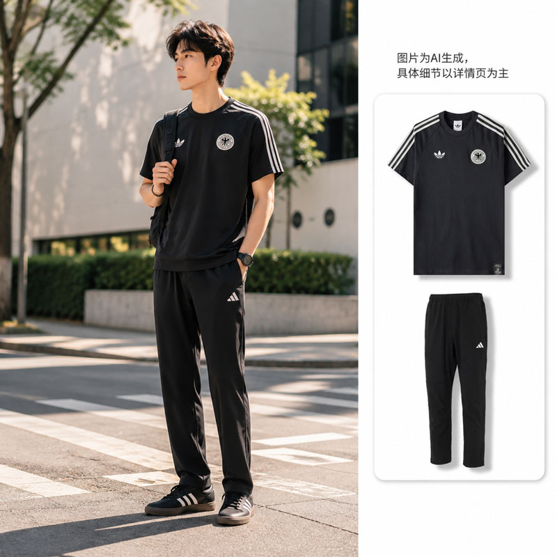 【自营】Adidas阿迪达斯运动套装男装简约T恤短袖针织运动长裤