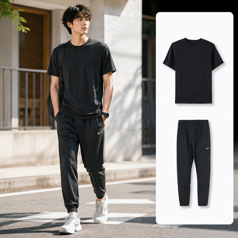 【自营】Nike耐克运动套装男装新款时尚休闲T恤短袖收脚透气长裤